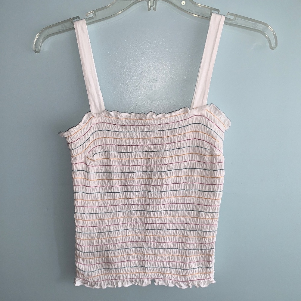 Abound women's medium ruched tube top adjustable straps white multi stripes